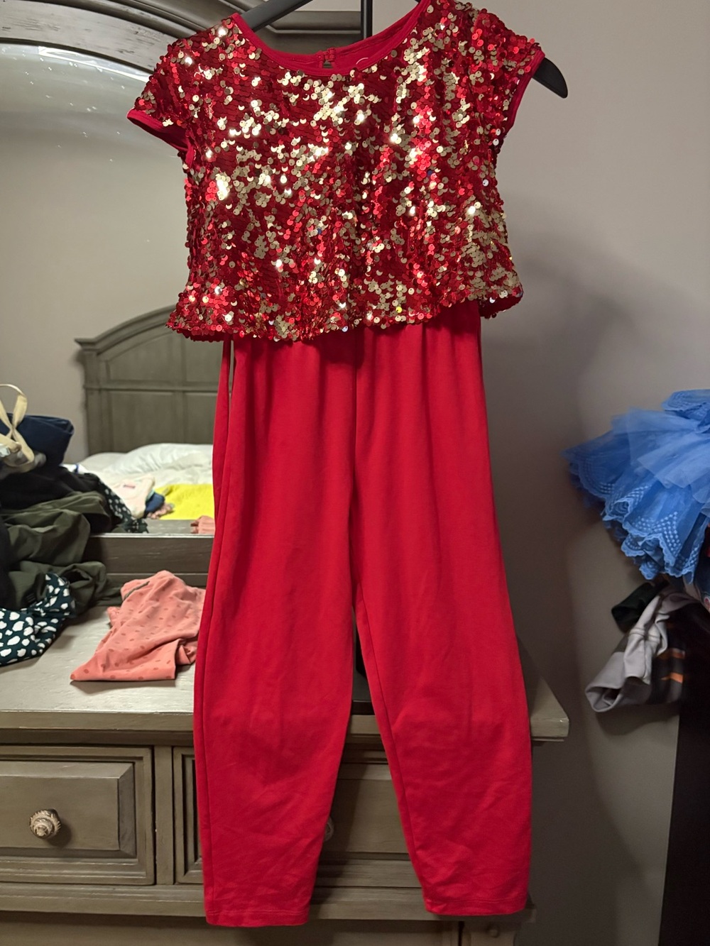 Wonder Nation Red Sequin Jumpsuit with Sequins